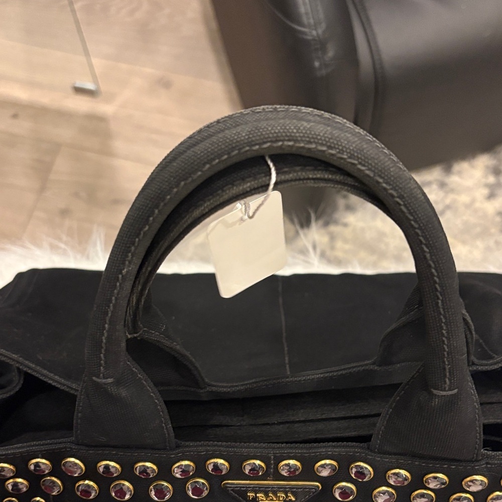 Beautiful Prada ❤️ Crystal Studded Black Denim Canapa Tote Bag - Picture 7 of 16